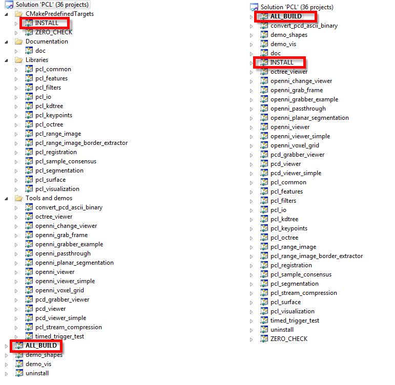 PCL solution with project folders
